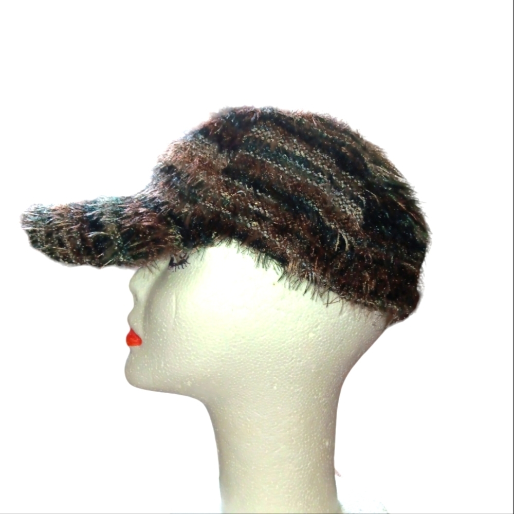 NWT Glitter Mohair Snapback Cap Multicolor Brown Aqua  Black Velcro Closure